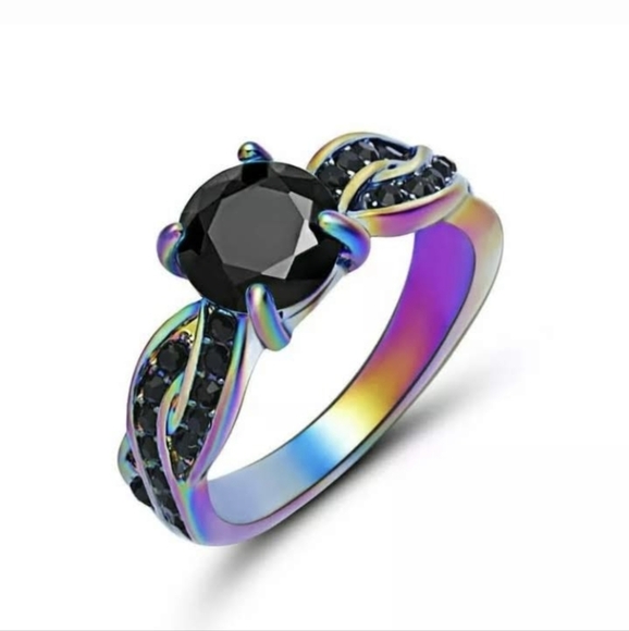 New Black Sapphire Rainbow Hematite Ring. - Picture 1 of 7